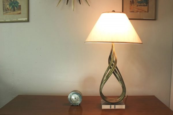 Lucite and brass sculptural lamp