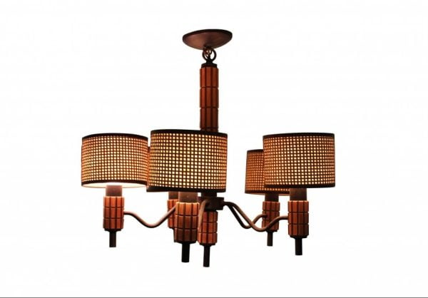 Mid Century Modern 1970's wood chandelier