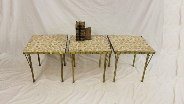 Mid Century Modern Brass tables and tile tops set of 3 |