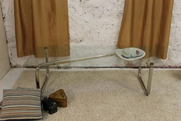 Reserved for Marissa and Elyse Tubular chrome and glass coffee table |