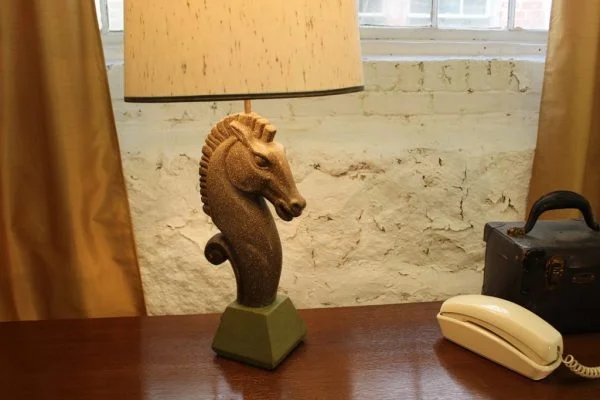 Equestrian Chalk ware lamp and shade |