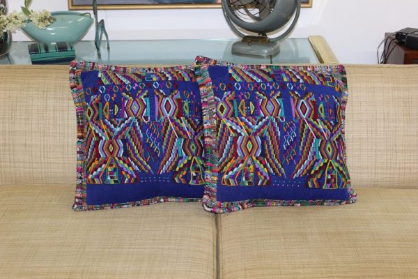 Guatemalan textile cushion cases blue |