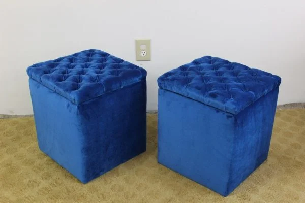 blue storage boxes stools