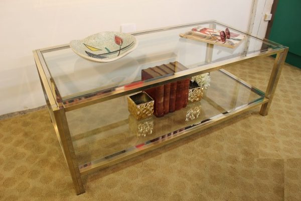 Italian brass and chrome coffee table |