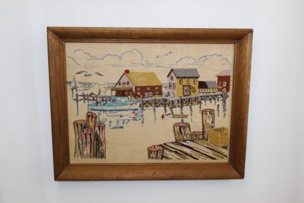 Vintage needlepoint water scene framed |