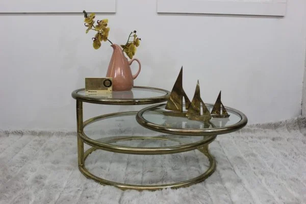 Milo Baughman style brass tiered coffee table |