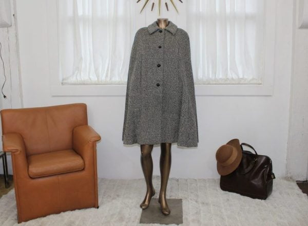 Vintage 1960's black and white wool cape |