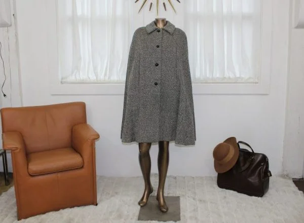 Vintage 1960's black and white wool cape |
