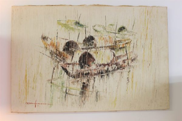 Mid Century Modern abstract boats painting |