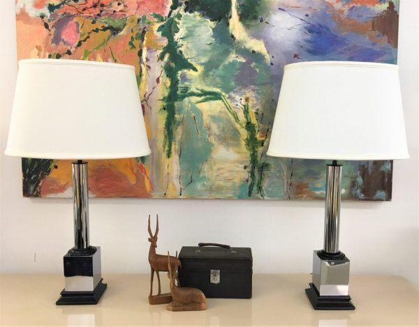 Chrome and black pedestal lamps (2) |