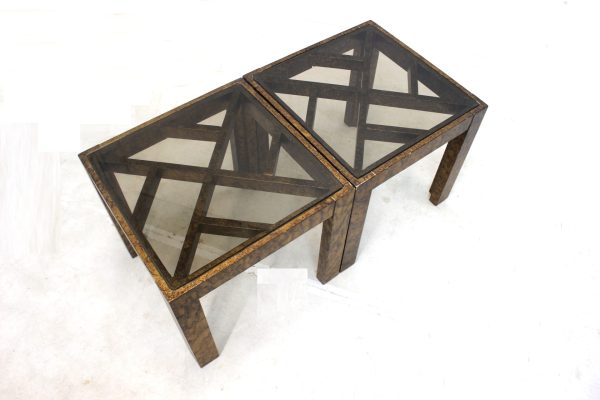 Pair of square tables with glass tops |