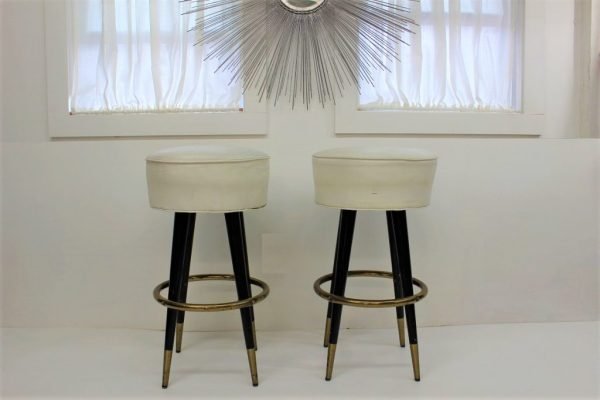 Mid Century Modern white vinyl bar stools |