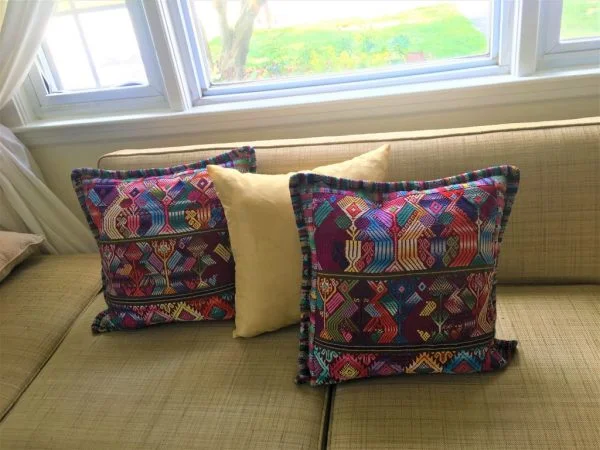 Guatemalan cushions in a geometric colorful pattern |