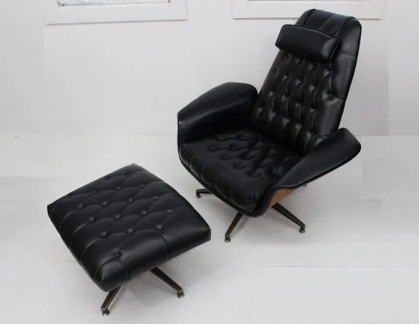 Plywood and vinyl lounge chair and ottoman by Mr Chair |