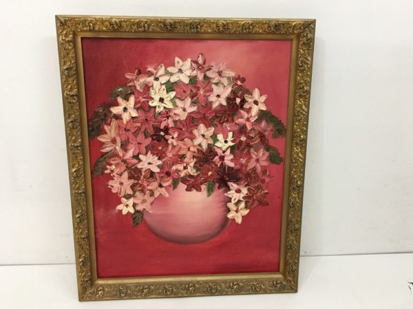 Still life floral painting Pink with gold frame |