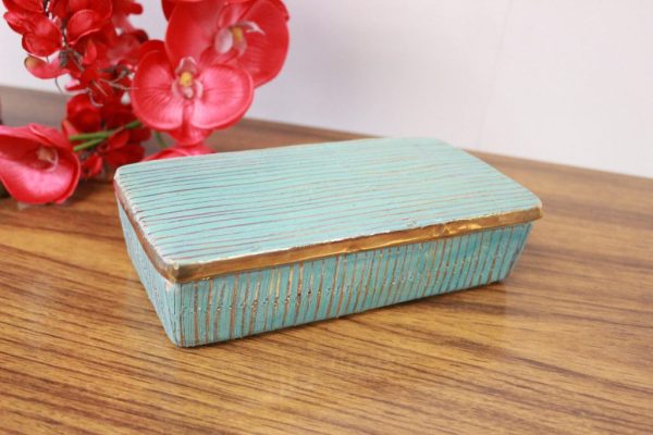 Blue and gold vintage ceramic box with lid |