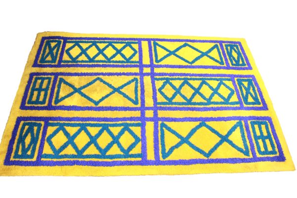 Mid Century Modern rug in citrus green and royal blue |