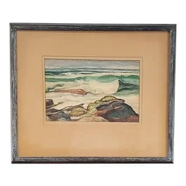 Mid Century Modern seascape painting |