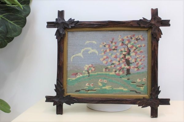 Vintage needlepoint with arts and crafts frame|