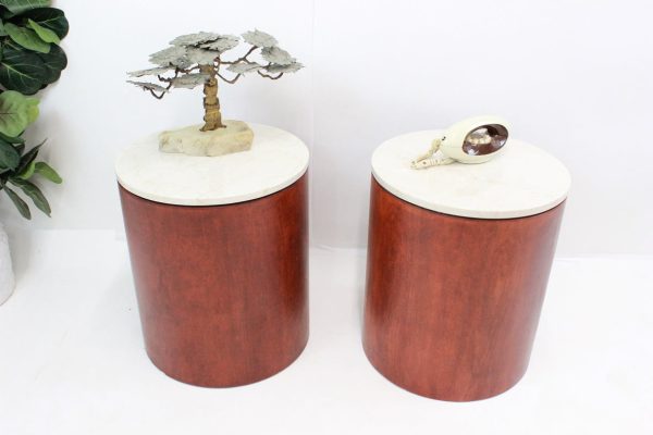 Mid Century Modern round end tables with marble tops |