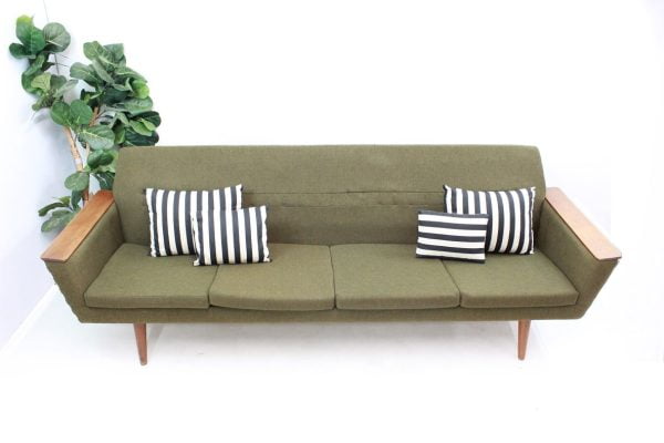 Mid Century Modern Danish sofa with teak armrests |