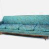 Mid Century Modern Floral Turquoise Sofa - Image 2