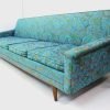 Mid Century Modern Floral Turquoise Sofa - Image 3