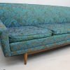 Mid Century Modern Floral Turquoise Sofa - Image 7