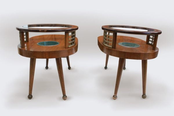 Gilbert Rohde style oval pair of end tables with brass details | - Image 7