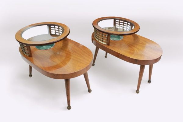 Gilbert Rohde style oval pair of end tables with brass details | - Image 9