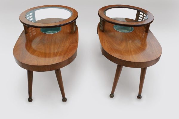 Gilbert Rohde style oval pair of end tables with brass details | - Image 8