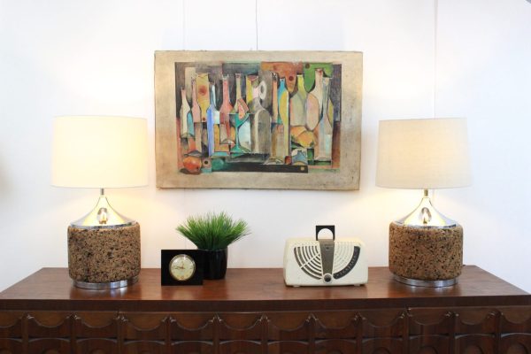 Mid Century Modern cork lamps pair |