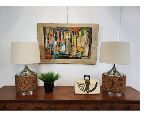 Mid Century Modern cork lamps pair | - Image 2