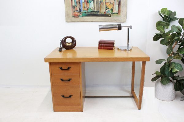 Mid Century Modern blonde desk | - Image 13