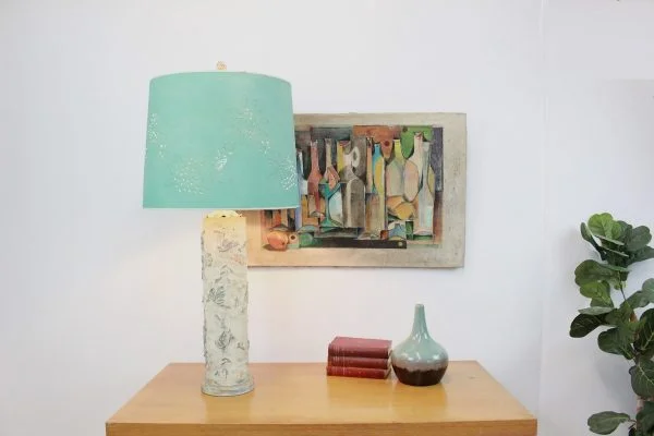 Vintage wallpaper roll lamp |