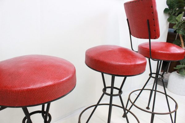 Mid Century Modern Bar stools in cherry red | - Image 12