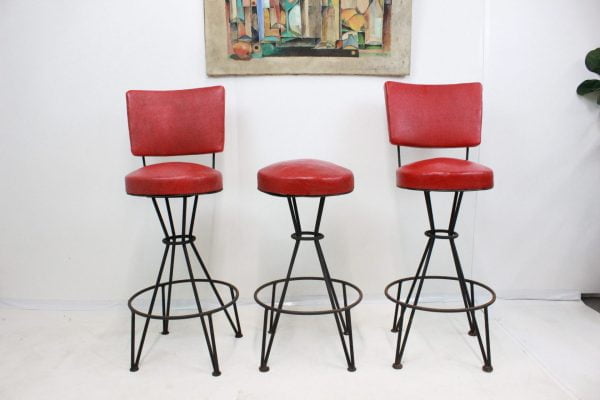 Mid Century Modern Bar stools in cherry red | - Image 9