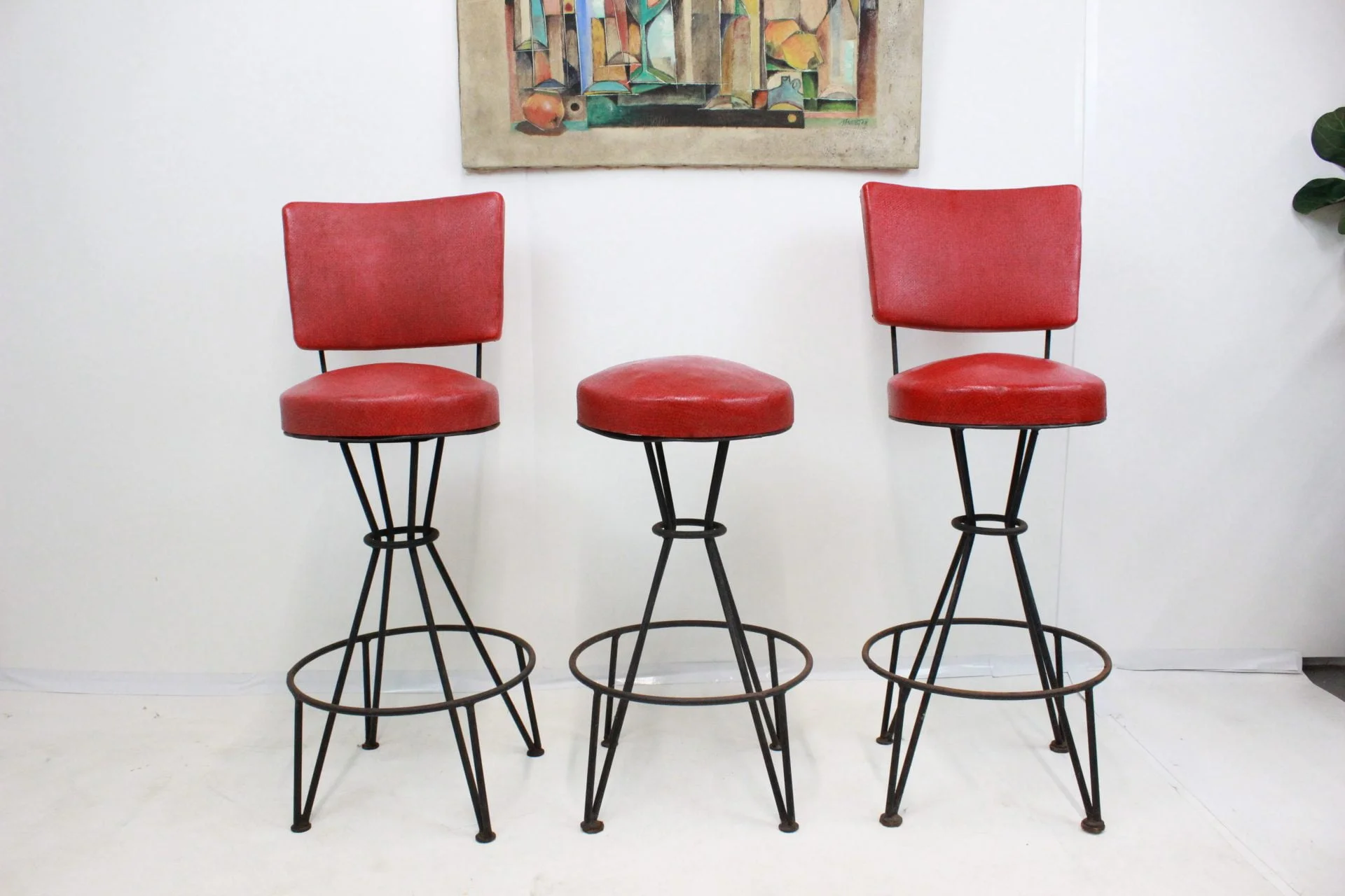 Mid Century Modern Bar stools in cherry red | - Image 9