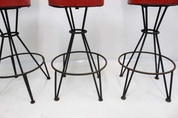 Mid Century Modern Bar stools in cherry red | - Image 8