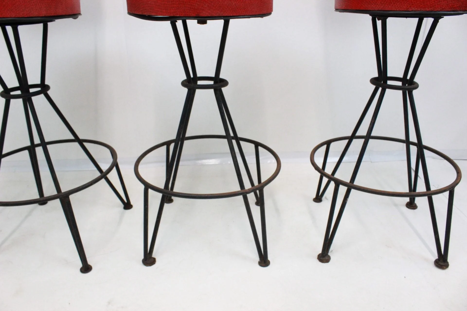 Mid Century Modern Bar stools in cherry red | - Image 8