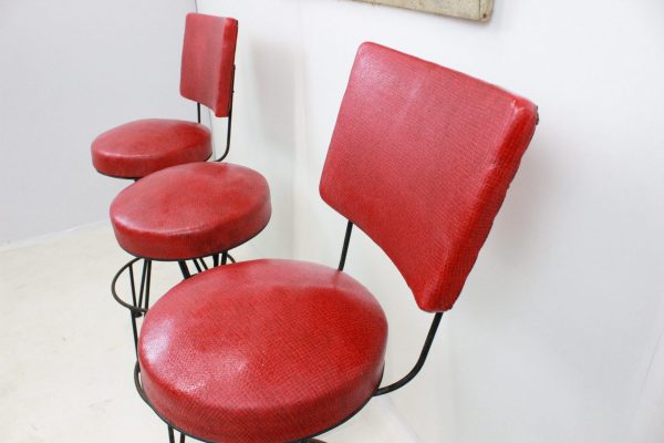 Mid Century Modern Bar stools in cherry red | - Image 7