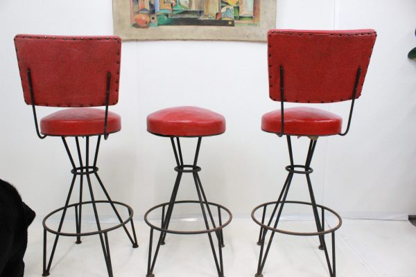 Mid Century Modern Bar stools in cherry red | - Image 6