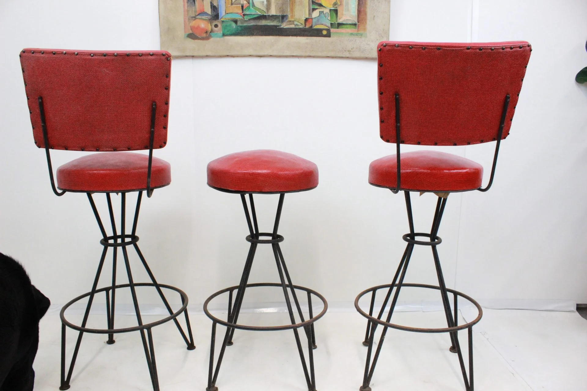 Mid Century Modern Bar stools in cherry red | - Image 6