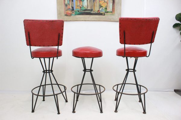 Mid Century Modern Bar stools in cherry red | - Image 5