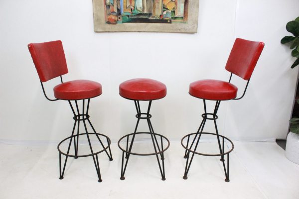 Mid Century Modern Bar stools in cherry red |