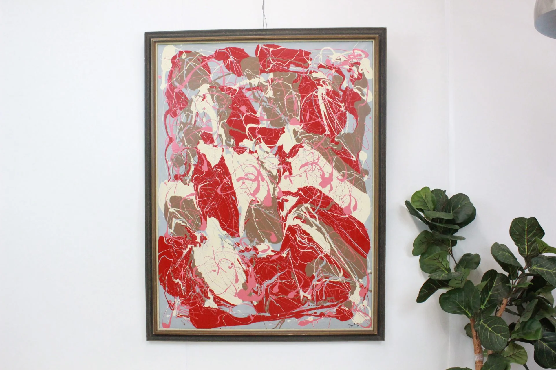 Mid Century Modern large abstract painting in the style of Pollocks |