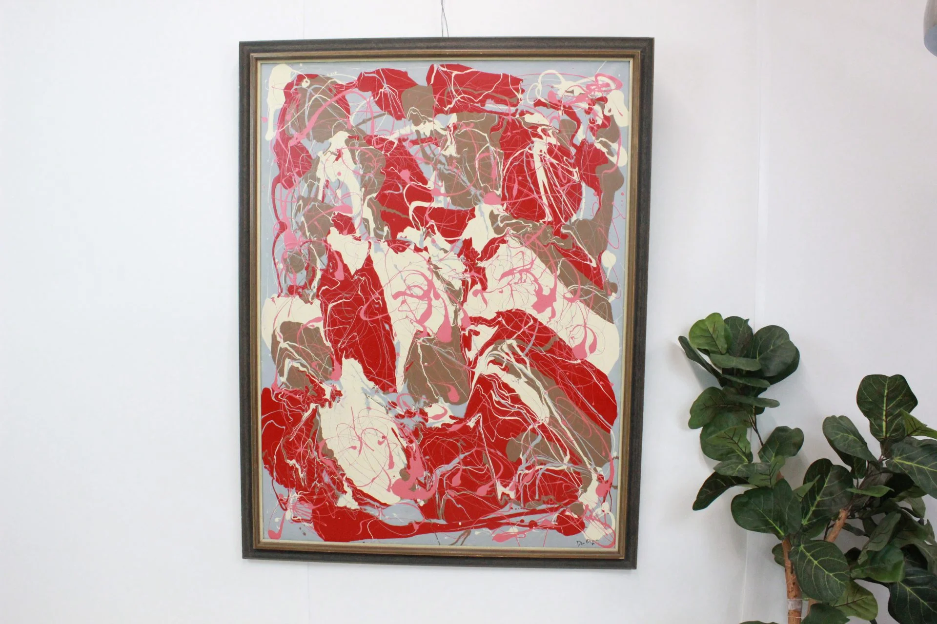 Mid Century Modern large abstract painting in the style of Pollocks | - Image 6