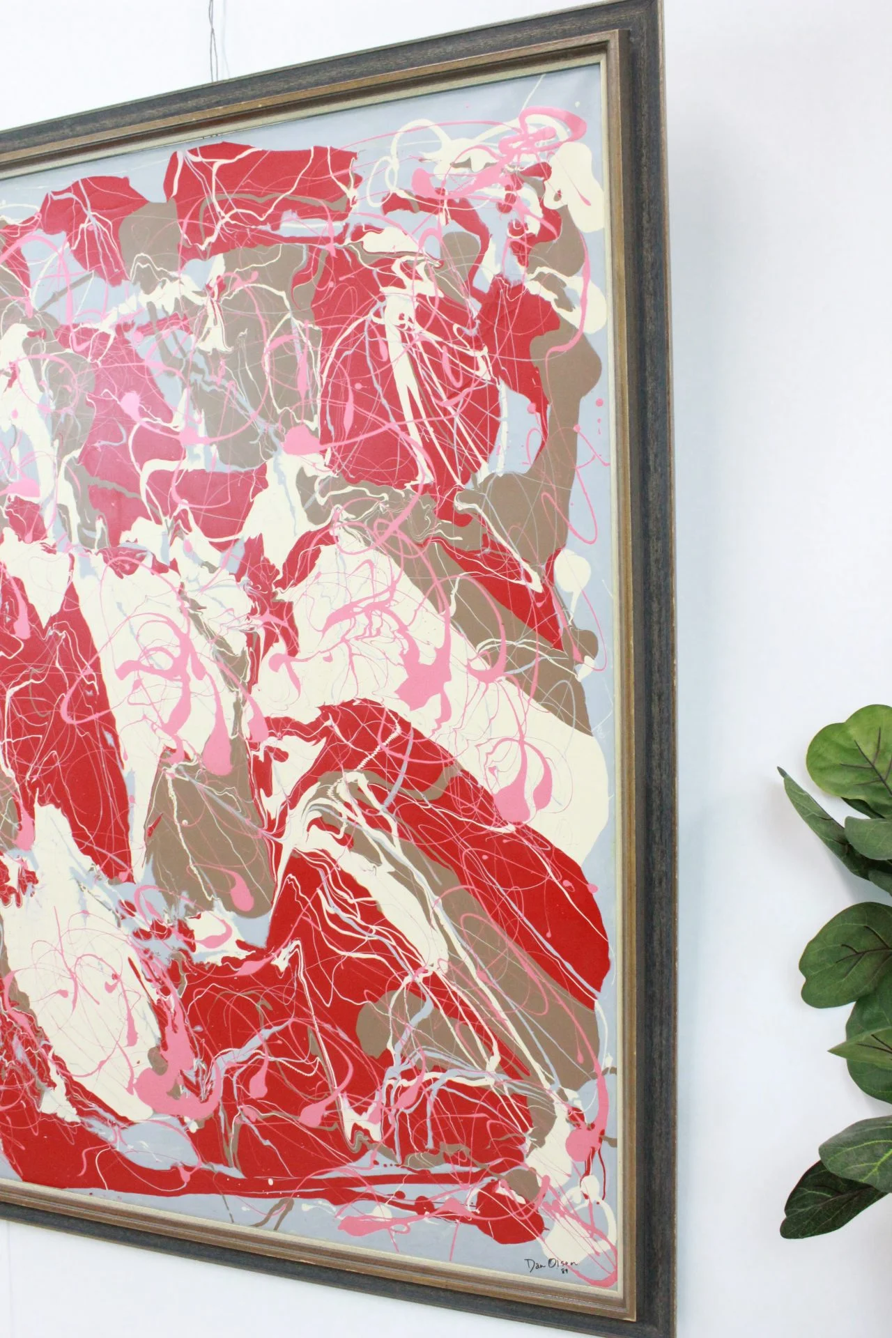 Mid Century Modern large abstract painting in the style of Pollocks | - Image 5