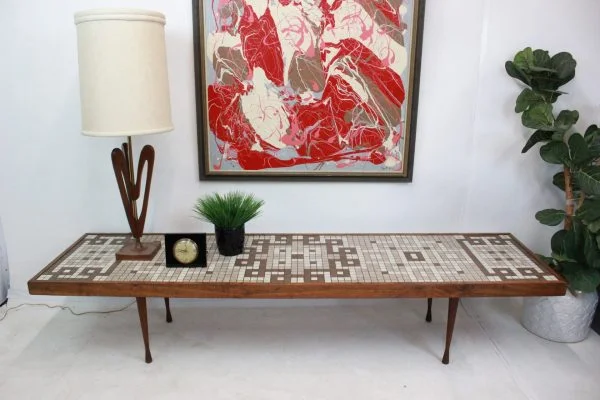 Mid Century Modern tile top coffee table long|