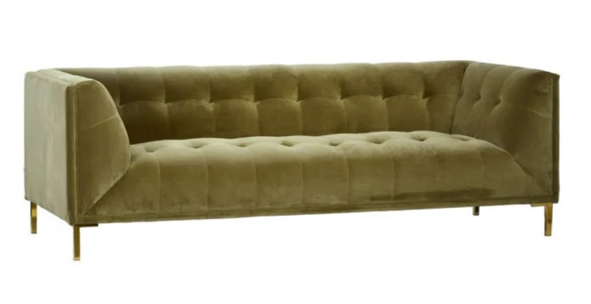 Contemporary Olive green velvet sofa